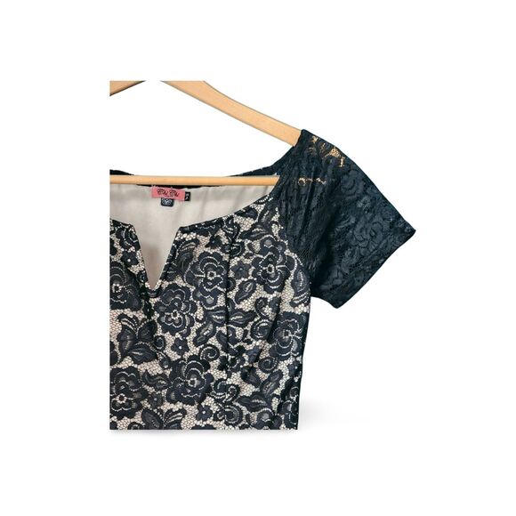 Chi Chi London Women’s Dress 6 Black Cream Floral Lace Fit Flare Retro - Picture 5 of 13